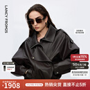 朗姿设计感时尚环保皮衣女纯色复古重工夹克外套2025年冬季新款 深咖色 S