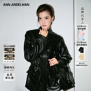 ANN ANDELMAN【吴千语同款】工装皮衣高级感抽绳皮收腰黑色皮外套 黑色 XS