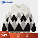 FILA FUSION斐乐潮牌情侣款编织衫2025冬新款宽松菱格纹套头毛衣 正黑色-BK L 175/96A/L