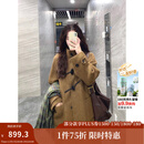 茵曼（INMAN）2025秋冬女装新款羊驼毛桑蚕丝牛角扣双面呢大衣长款毛呢外套 咖啡色 M 163-167cm /111-120斤