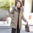 鸭鸭时尚2025新款中老年女服狐狸毛领保暖中长款 橄榄色 XL 105斤以内