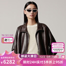 朗姿/LANCY【羊皮】2025秋季新款复古廓形美拉德高级感真皮衣外套 深棕色2 L