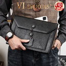 VI-ERUODIS【轻奢】2025新款男士手拿包真皮信封包复古牛皮商务手拎包手包男 植鞣雅黑