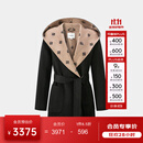 PORTS宝姿女装2024秋季新款LOGO提花连帽羊毛大衣ALT9C008UZW022 黑色印花-1 常规 S （4）