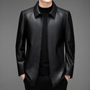 皮尔卡丹（pierre cardin）真皮皮衣男进口头层鹿皮中长款高端中年翻领休闲风衣外套 黑色 S 165