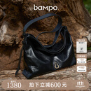 半坡饰族（bampo）中号绵绵包hobo托特包头层牛皮大容量单肩斜挎包软包礼物女友 墨碳黑（中号升级拉链款）