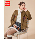 IEF/爱依服2025冬季新款韩版复古风设计感通勤夹棉保暖磨砂皮外套 咖 均码