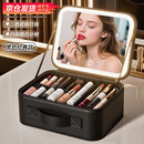 南木熊化妆包带镜子带LED灯化妆师工具箱便携多功能大容量化妆箱收纳盒 经典黑【带LED三色灯+自由分格】