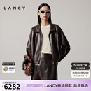 朗姿/LANCY【羊皮】2025秋季新款复古廓形美拉德高级感真皮衣外套 深棕色 L