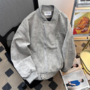 森马（Semir）美式复古皮衣外套男款春秋季设计感扎染pu皮夹克潮牌飞行员棒球服 灰色 XL