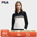 FILA 斐乐官方女子编织衫2025冬季时尚休闲拼色舒适翻领毛衣