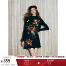 两三事梵高文艺西西里午后2025冬新款金鱼图案毛球摆背心裙连衣裙 黑色-y L