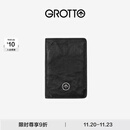 GROTTO个乐新款品牌箭头标护照夹多功能卡包证件真皮保护套礼物 经典黑