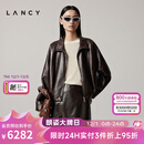 朗姿/LANCY【羊皮】2025秋季新款复古廓形美拉德高级感真皮衣外套 深棕色 L