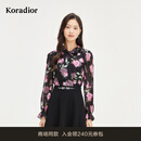 珂莱蒂尔【100桑蚕丝】商场同款2025年春印花真丝雪纺衫女 黑色 2XL