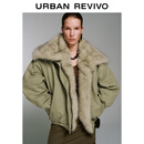 UR2025冬季新款女装流光风拼接毛领超宽松棉服外套UWJ150072 卡其绿 (偏宽松) S