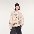 UOOYAA/乌丫2025冬季新款「奇幻海底」钉珠刺绣手作毛开衫 米白 S