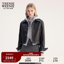 Teenie Weenie小熊女装皮衣2025秋季新款简约气质时髦短款翻领外套 黑色 S