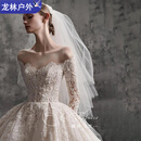 OEMG【高档轻奢】婚纱新娘主纱法式复古婚纱新娘2025新款在逃公主小个 齐地款 （送头纱+裙撑+手套） M