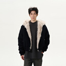 森马（Semir）尾郎的店美式覆古座山雕毛领外套男小众潮牌设计感痞帅夹克棉服潮 黑色 XL