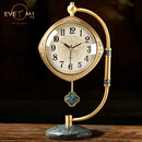 伊弥黄铜摆台式钟表轻奢座钟客厅桌面静音时钟装饰坐钟摆件复古石英钟 6038款
