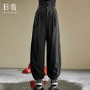 日着原创羽绒裤2024冬季新款外穿裤脚抽绳抗寒保暖白鸭绒羽绒裤子女 凌黑 XL