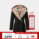 PORTS宝姿女装2024秋季新款LOGO提花连帽羊毛大衣ALT9C008UZW022 黑色印花-1 常规 S （4）