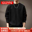 GUYN高端重磅纹理感黑色卫衣男2024秋冬加绒宽松大码长袖打底内搭上衣 黑色 M 适合100-120斤