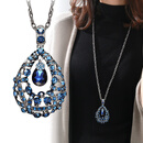 Qlady蓝色水滴水晶高档毛衣链女长款项链轻奢气质毛衣挂件配饰生日礼物