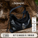半坡饰族（bampo）中号绵绵包hobo托特包头层牛皮大容量单肩斜挎包软包礼物女友 墨碳黑（中号升级拉链款）