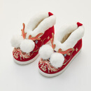 旗铂女童汉服鞋冬儿童古风绣花鞋加绒老北京手工布鞋 玉龙迎春红色 35