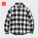 优衣库童装男童女童法兰绒格子衬衫长袖衬衣薄外套上衣新款478132 09 黑色 160