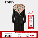 PORTS宝姿女装2024秋季新款LOGO提花连帽羊毛大衣ALT9C009UZW022 黑色印花 M （6）
