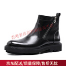 BRIONI男士拉链真皮短靴厚底增高马丁靴高帮皮鞋加绒切尔西牛仔靴子冬季 黑色 皮里 37