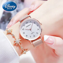 迪士尼中考专用手表女款学生考试初中高中生静音机械防水女生日历礼物 玫瑰金钢带