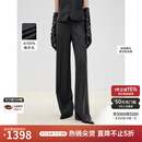 朗姿纯羊毛直筒阔腿条纹西裤2025秋季新款灰色百搭通勤职业西装裤 深灰色2 L