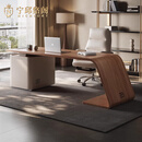 宁邱络阁中古风胡桃实木办公桌办公书桌家用意式极简书房高级感轻奢电脑桌 1.8m办公桌+椅【长柜】