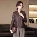 AllSaints海宁真皮绵羊皮上衣女时尚显瘦高级感小个子V领秋季外套皮衣夹克 咖色 L