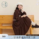 紫涵（ZIHAN）紫涵复古咖色衬衫连衣裙小狗提花马甲两件套装裙女2025年冬季新款 咖色 L
