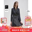 朗姿羊毛法式洋气气质高智修身显瘦西装裙2025冬新款OFFICE连衣裙 深灰色2 L