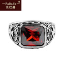 法巴赫轻奢红色宝石戒指男士复古潮流925指环时尚欧美风食指戒 21号