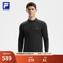 FILA 斐乐官方男子针织长袖上衣25冬季新款健身运动加绒长T抓绒打底衫 深黑-BK XL 180/100A/XL