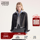 Teenie Weenie小熊女装皮衣2025秋季新款简约气质时髦短款翻领外套 黑色 S