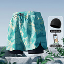 佑游游泳裤男速干防尴尬温泉速干游泳馆沙滩裤泳裤三件套24020蓝色2XL