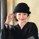 允橘羊毛礼帽帽子女秋冬季赫本风女士渔夫帽时尚洋气冬帽贝雷帽千金风 皮绳蝴蝶结礼帽【黑色】