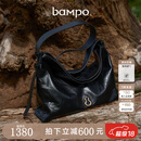 半坡饰族（bampo）中号绵绵包hobo托特包头层牛皮大容量单肩斜挎包软包礼物女友 墨碳黑（中号升级拉链款）