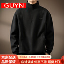 GUYN高端美式复古半拉链立领刺绣卫衣男秋季加绒宽松休闲外套Polo衫男 黑色 M 适合100-120斤