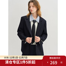 独束【英式学院】大码经典翻驳领西装外套女2025新款正肩宽松 海军蓝-西装 XL （尺码：3）