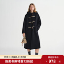 独束大码女装【薄荷生巧】一手长牛角扣羊毛呢大衣中长款毛呢外套 午夜蓝（长款） 3XL （尺码：5） 适合180-210斤