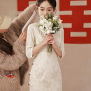 邦帛世新年新中式改良旗袍2025秋冬小个子日常素雅订婚中长袖新年礼 米白色改良旗袍【中长款】 L 适合（85-100）